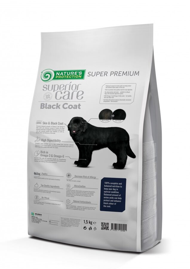 Nature's Protection Superior Care Black Coat Dog Adult All Breed /Tumša kažoka suņiem (1.5 kg)