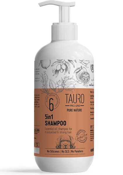 TAURO PRO LINE PURE NATURE 5IN1, MOISTURIZING COAT šampūns suņiem kaķiem 400ml