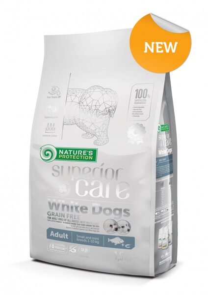 Natures protection Superior Care White Dogs Grain Free White Fish Adult Large Breeds/ Natures Protection Superior Care balto šķirņu suņiem ar balto zivi lielajām šķirnēm (1,5kg un 10kg))