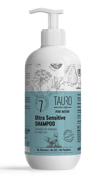 TAURO PRO LINE PURE NATURE ULTRA SENSITIVE, dabisks šampūns ļoti sensitīviem suņiem un kaķiem 400ml